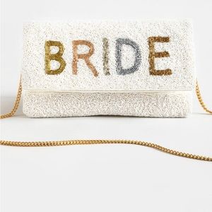 Beaded BRIDE clutch / chain purse